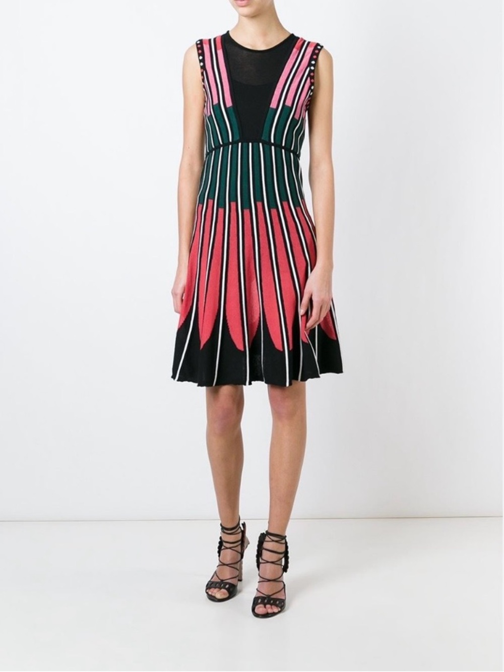 M Missoni Striped Knit Fit & Flare Dress A-Line Sheer Mesh Small Mod